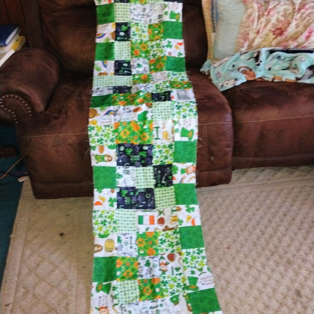 Unfinishedk St. Patrick's quilt piece runner